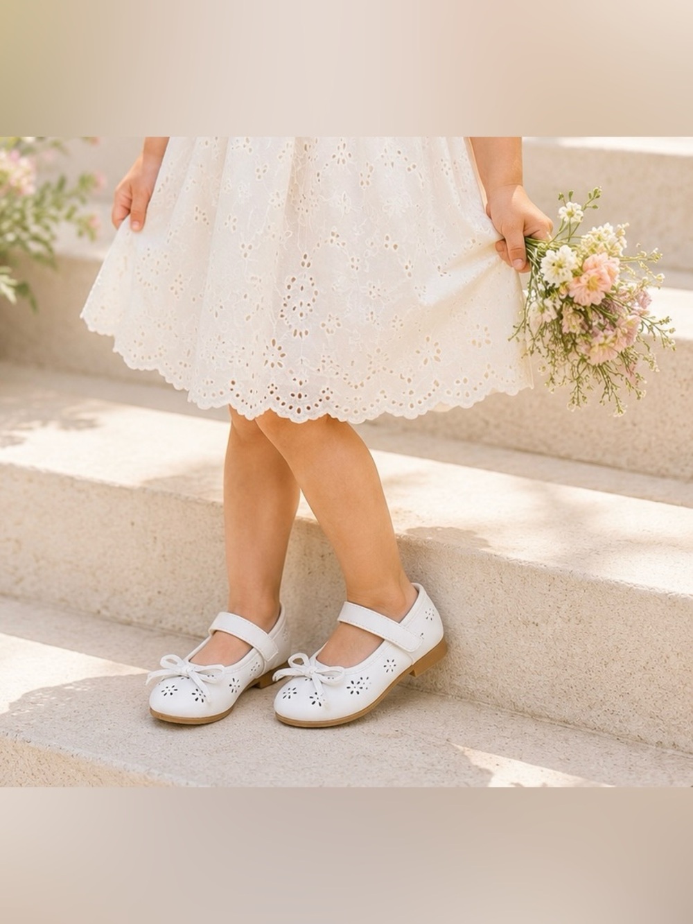 Laura Ashley White Flower Girl Dress Shoes Toddler Size 7 Mary Jane Bow Flats